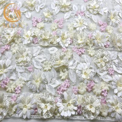3D floresce o solúvel nupcial das telas do laço bordado de 1 jarda multicolorido