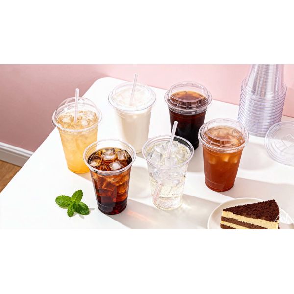 Disposable Custom Logo Printed Cold Coffee Cup  Plastic Cups with Sip Lids