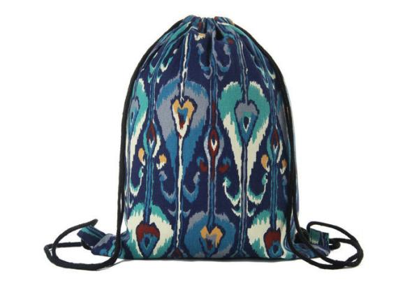 Custom Pull String Bags , Thermal Transfer Printing Canvas Drawstring Cinch Backpack