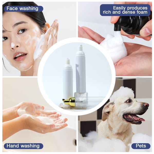White Plastic Foam Pump Bottle For Skin Care And Shampoo Products With A Cap For Packaging