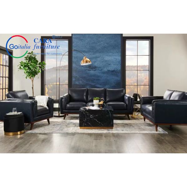 Home Hotel Apartment Furniture Sofa Set Resistant Dirt Wooden Leg Black Pu Leather Sofa