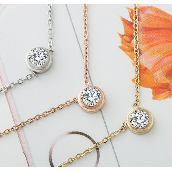 Diamond Pendant Necklace Rose Gold Stainless Steel Necklace 450mm length necklace