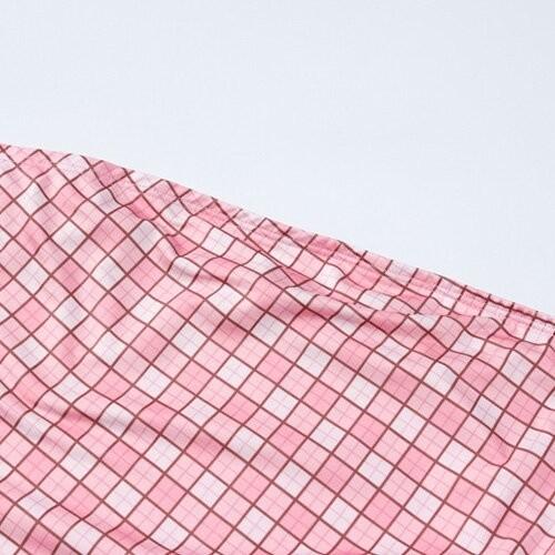 OEM  maufactory long -sleeved short skirt side polyester women's pink lattice dress
