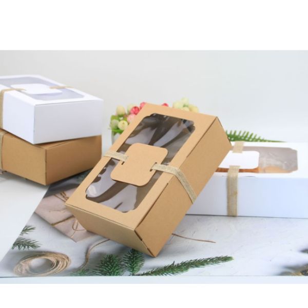 Open Window Biodegradable Kraft Paper Food Packaging Container 22*15*7cm