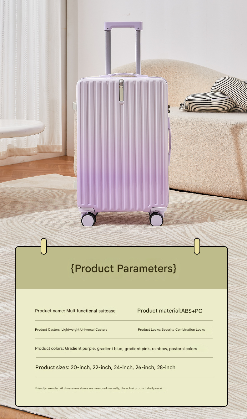 Rainbow Gradient Suitcase with Deluxe Shock-Absorbing Swivel Wheels and High-Quality Zippers for Travel