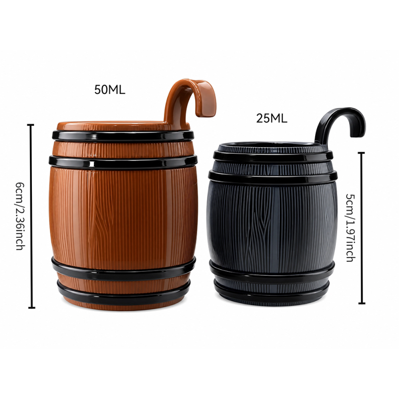 Custom 50ml / 25ml Barrel Shot Plastic Glass Whiskey Tasting Cup Ideal for Bar Party Promotions