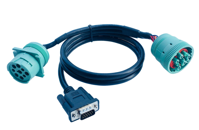 PVC OKI Technic Material Deutsch Green 9 PIN Type 2 J1939 to DB15 Cable for Truck Diagnostic Tool 12V/24V Truck
