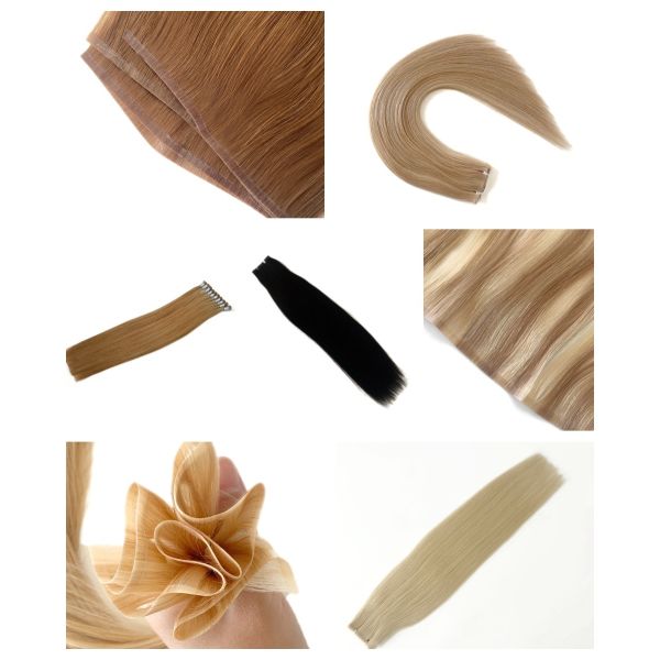 24 inch Seamless Invisible PU Skin Weft 100% Human Hair Extension for Salon and Women
