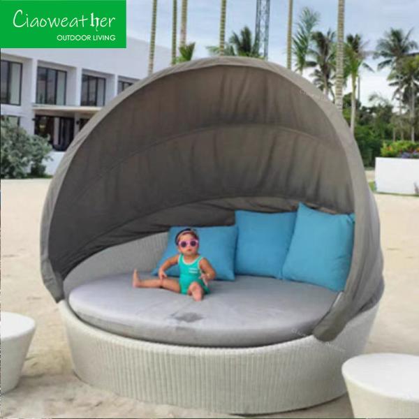 Aluminum Frame Outdoor Rattan Woven Round Bed for Modern Garden Courtyard Pool Beach Home Bath Hotel Leisure Sofa