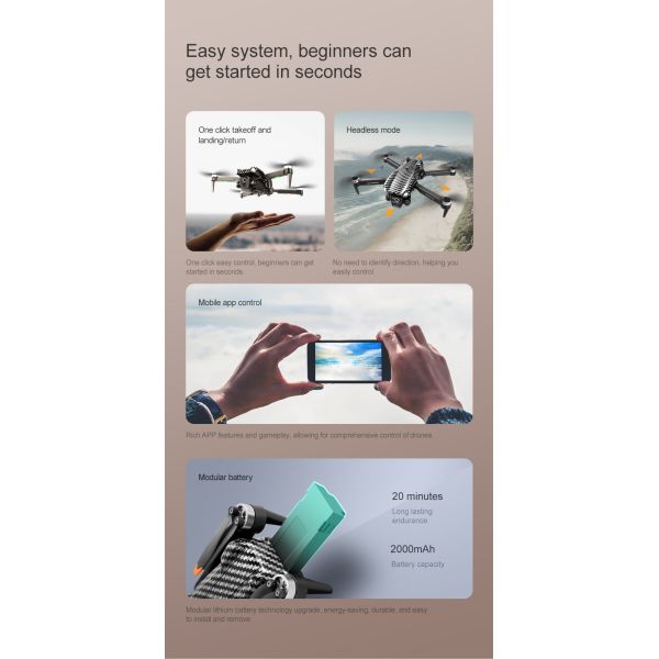 Beginner Operator Skill Level Portable RC Drone with Obstacle Avoidance and Triple Camera D3 Pro 4k Brushless Motor
