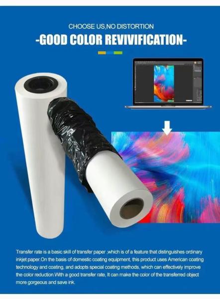 Transferência térmica Rate Dye Sublimation Paper Roll de 98% 40g/50g/60g/80g/100GSM com 44/60/64 para a impressão de matéria têxtil