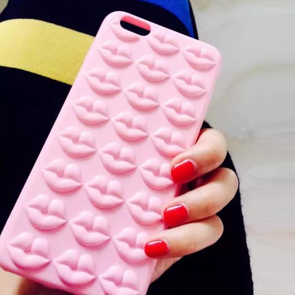 Clear TPU 3D Sexy Lips Back Cover Cell Phone Case For iPhone 7 6s Plus with Lanyard