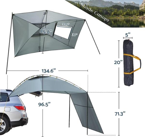 Waterproof Car Awning Sun Shelter, Portable Auto Canopy Camper Trailer Sun Shade for Camping, SUV, Outdoor, Beach Army