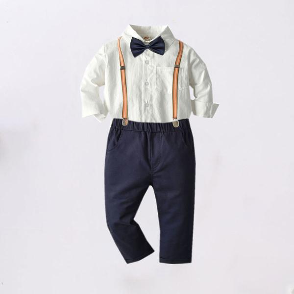 Bow Tie Polo Neck Top With Pants Boys Suit Baby Suspenders Outfit