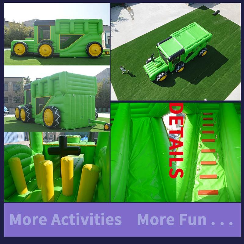 Commercial Grade Inflatable Tractor Obstacle Course Farm Theme Inflatable Challenge for Party Rental Kids Fun