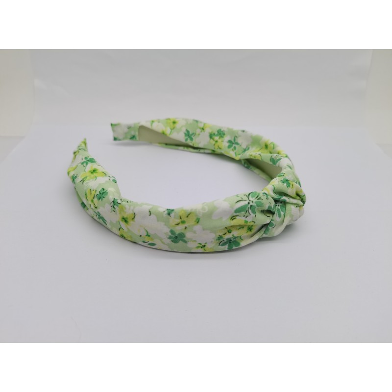 Wholesale Fresh Light Green Floral Print Top Knot Headband for Women | Vintage Botanical Fabric Hairband Supplier | OEM/ODM Bulk Fashion Hair Accessories