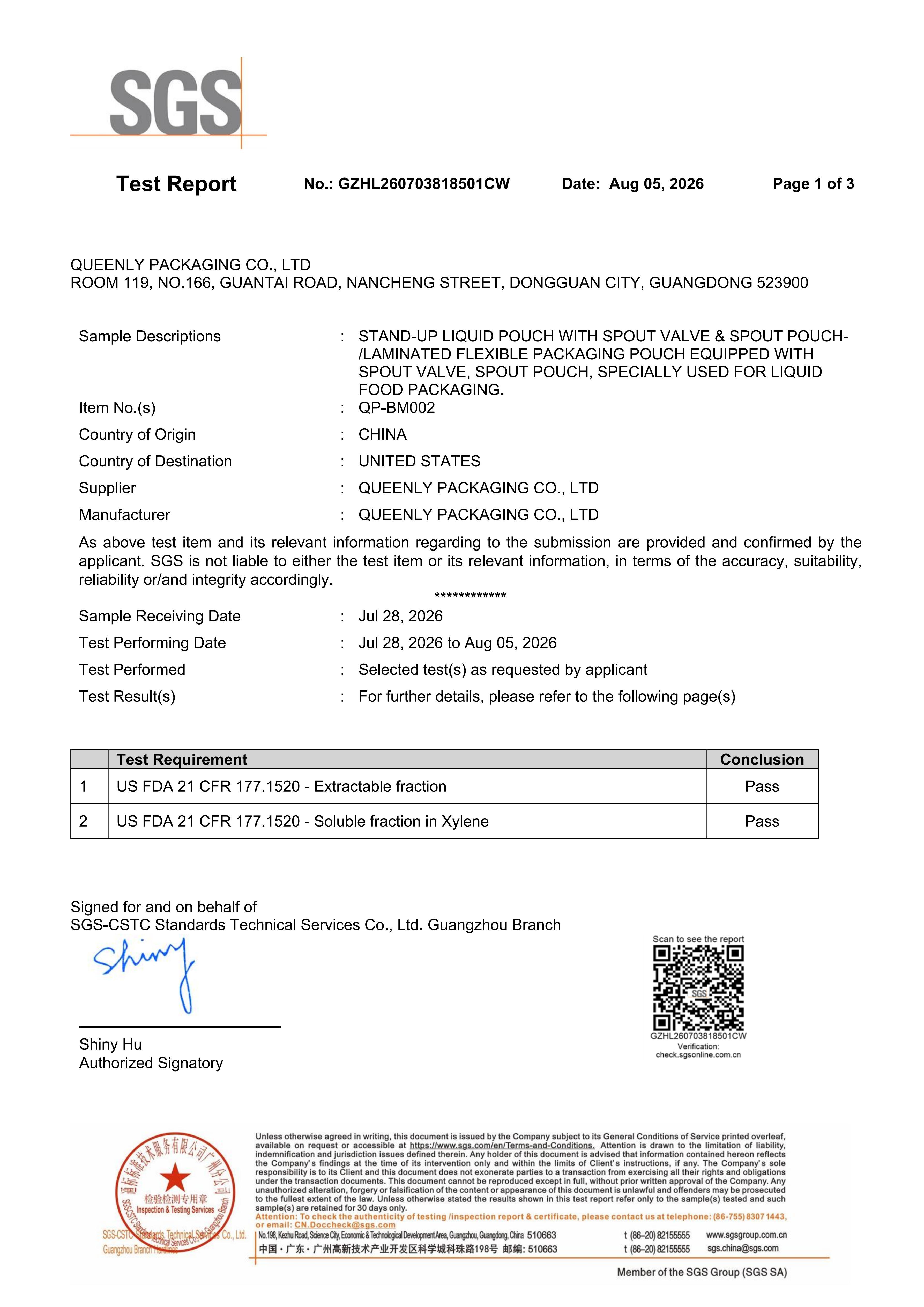 Queenly Packaging Co., Ltd；