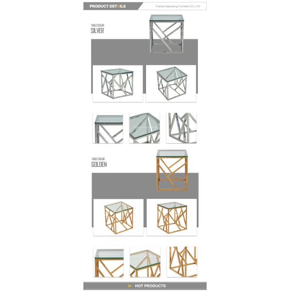Square 55x55x55cm Stainless Steel Side Tables Clear Glass Home Furniture