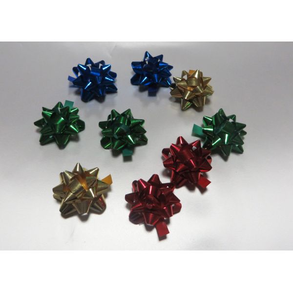 2.5” Diameter gift wrap and bows , Multi metallic pom pom bow for Festival Decoration