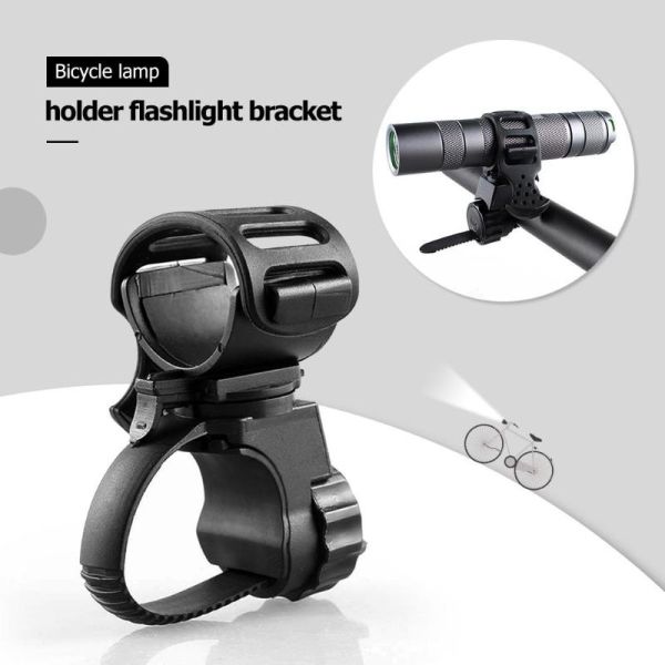 360 Degree Rotatable Front Light Clip Clamp for Bicycle Black Rubber ABS Construction