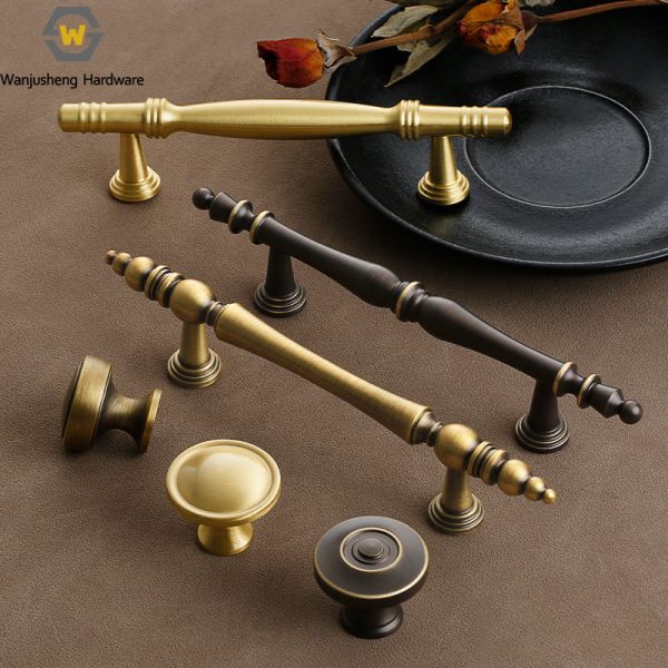 Retro Furniture Hardware Brass Cabinet Wardrobe Handle Kitchen Bedroom Living Room Furniture Handle Metal Spare Parts