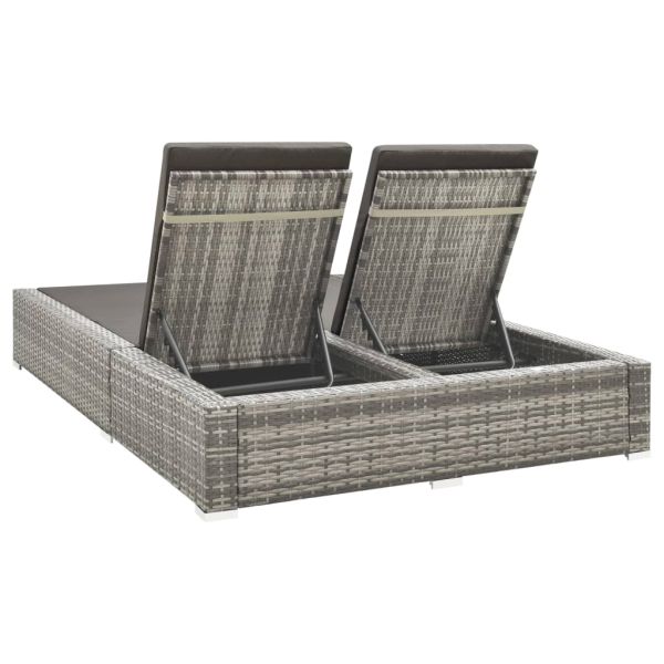 2022 New Design Patio Garden Outdoor Furniture Backrest Adjustable Poly Rattan Double Sun Lounger Sun Bed Daybed
