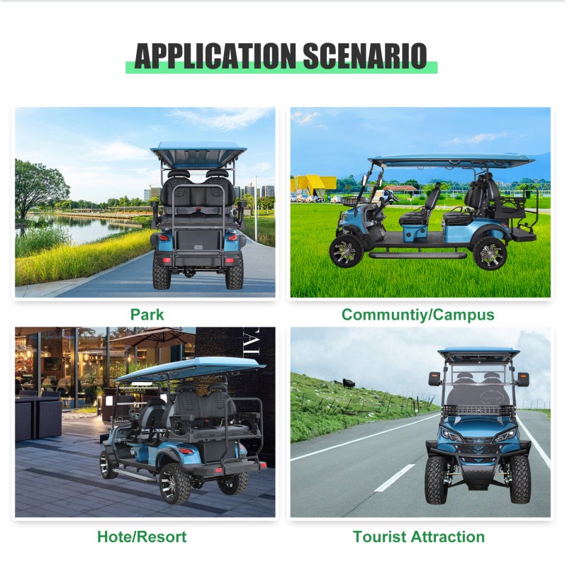 Electric Golf Buggy Cart with Legal Lithium Battery 48V 6 Seater 4*4 2 End Customized