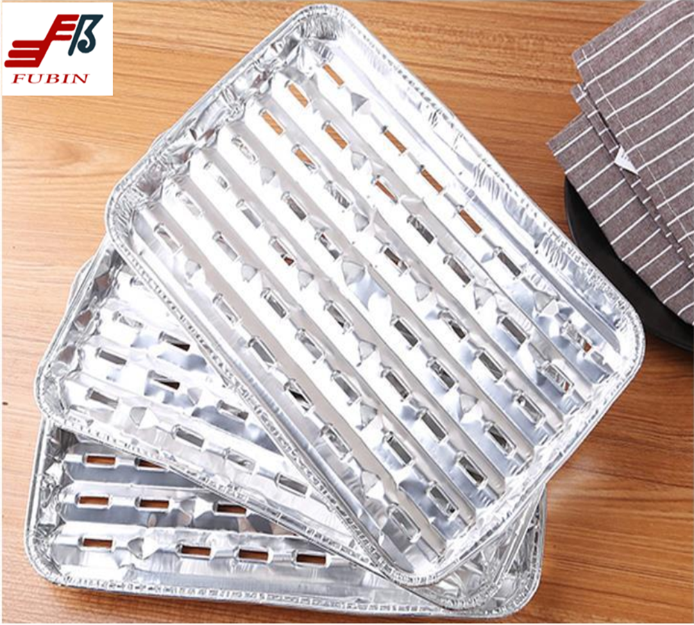 ODM Outdoor Silver Rectangular Foil Trays With Holes Barbecue Roasting