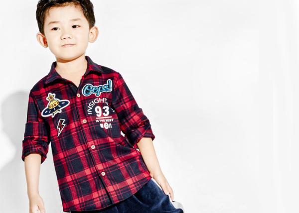 Checked Woven Fabric Kids Boys Clothes Kids Long Sleeve Polo Shirts Soft