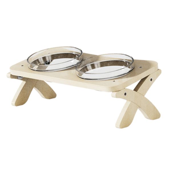 X-shape Bamboo Wooden Stand Double Pet Bowl Tilted for Cats and Dogs 325mm*135mm*160mm