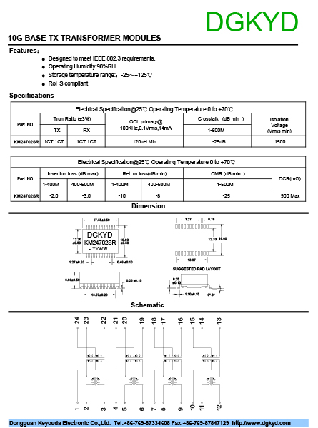 10G Ethernet Isolation Transformer