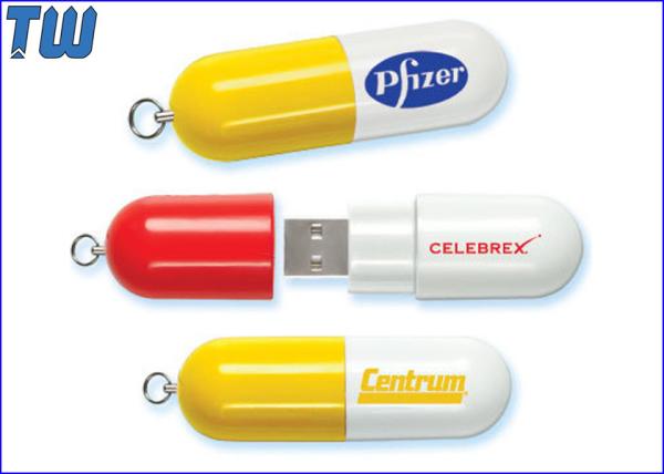 Full Plastic Pill Shaped Usb Drive Medicine Promotional with Key Ring