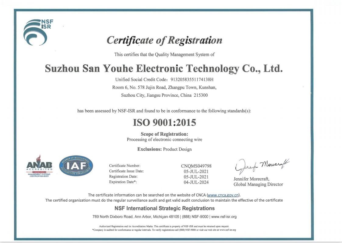 Suzhou Sanyouhe Electronic Technology Co., Ltd. Сертификации