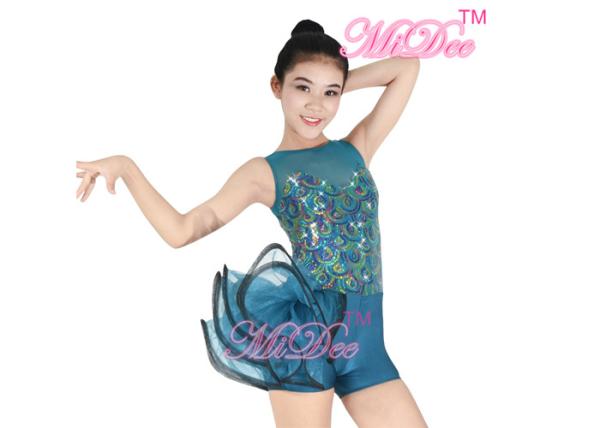 Leotard Peacock Sequins Ballet Dance Costumes One Side Organza Skirt for Adult