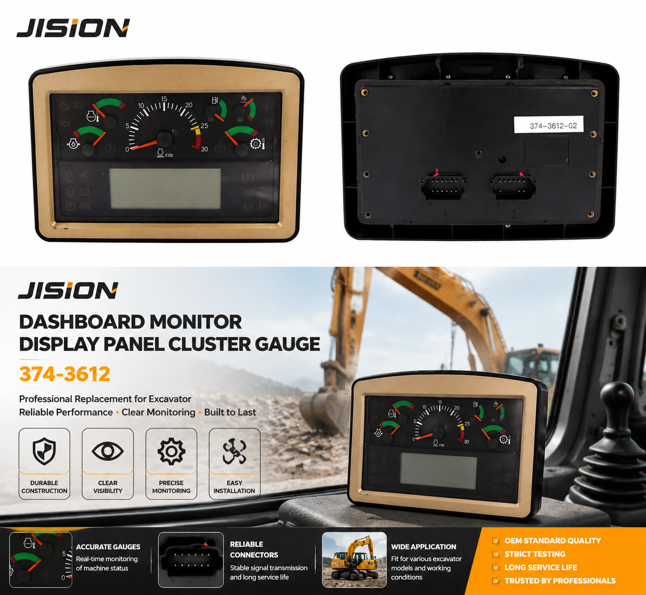 Excavator Dashboard Monitor Display Panel Cluster Gauge 374-3612 Construction Machinery Instrument Panel