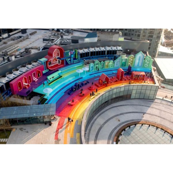 Rainbow-Themed Interactive Stainless Steel Sculpture - Customized Urban Art Installation for Public Spaces