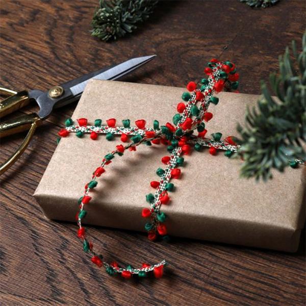 10mm*10m Joyeux Noël bordure d'oreille en velours pour l'emballage des cadeaux et la décoration du festival