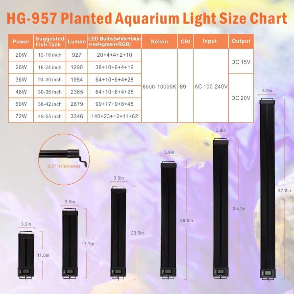 Automatic Switch 7 Colors 36 Inches  Rgb Aquarium Light