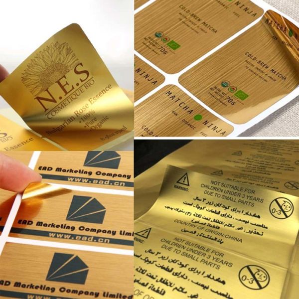 Brushed 24k Gold Foil Die Cut Stickers Label Printing for Packaging Custom Logo