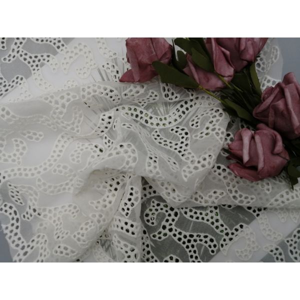 Вышитая ткань цвета слоновой кости отверстии