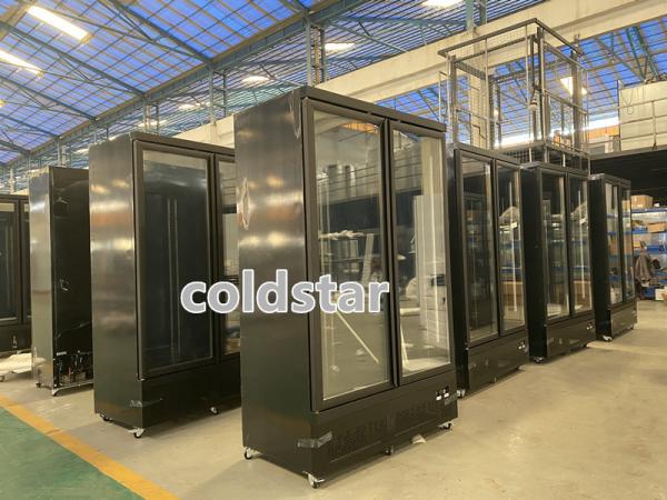 Two Glass Door Energy Drink Fridge Upright Refrigerated Beverage Display Case
