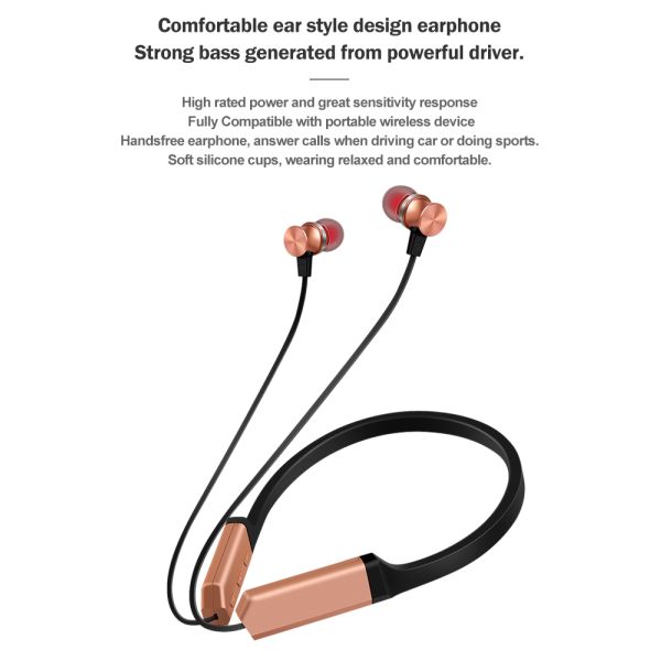 Winding Preventing 8h Wireless Neckband Earbuds With Silicon Holder