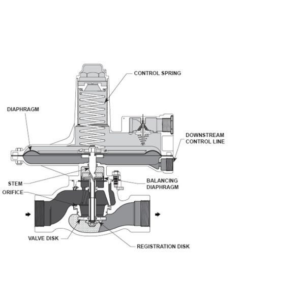 Ductile Iron Fisher 133L Series Direct Operated Gas Pressure Reducing Regulator