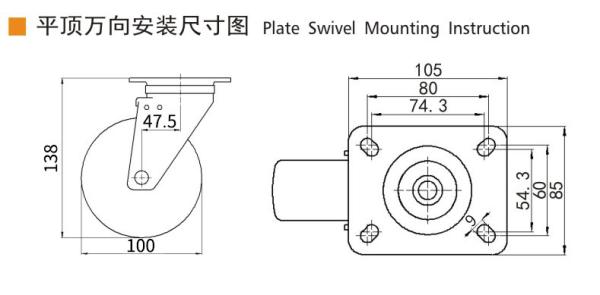 EDL‌ Medium Duty 4inch Caster TPU Plate by Rigid , Swivel and Brake Type 250kg