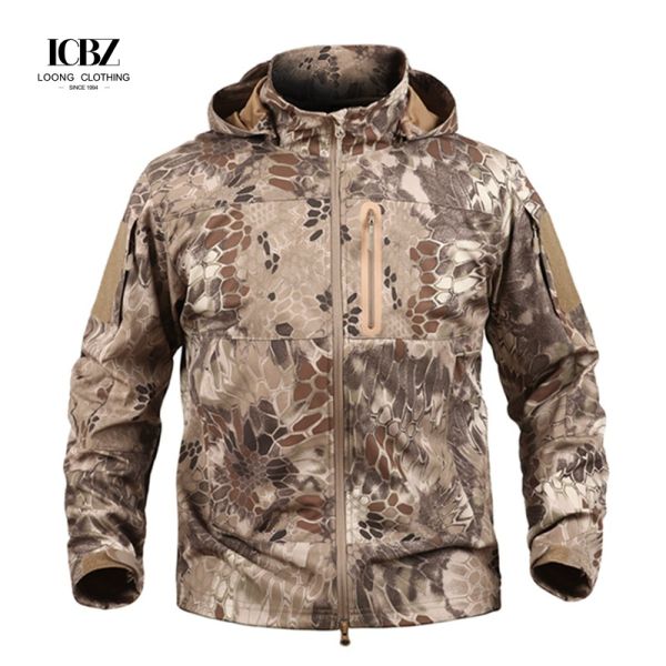 Chaqueta de combate táctica impermeable para hombres con capucha de invierno uniforme de abrigo de camuflaje sólido