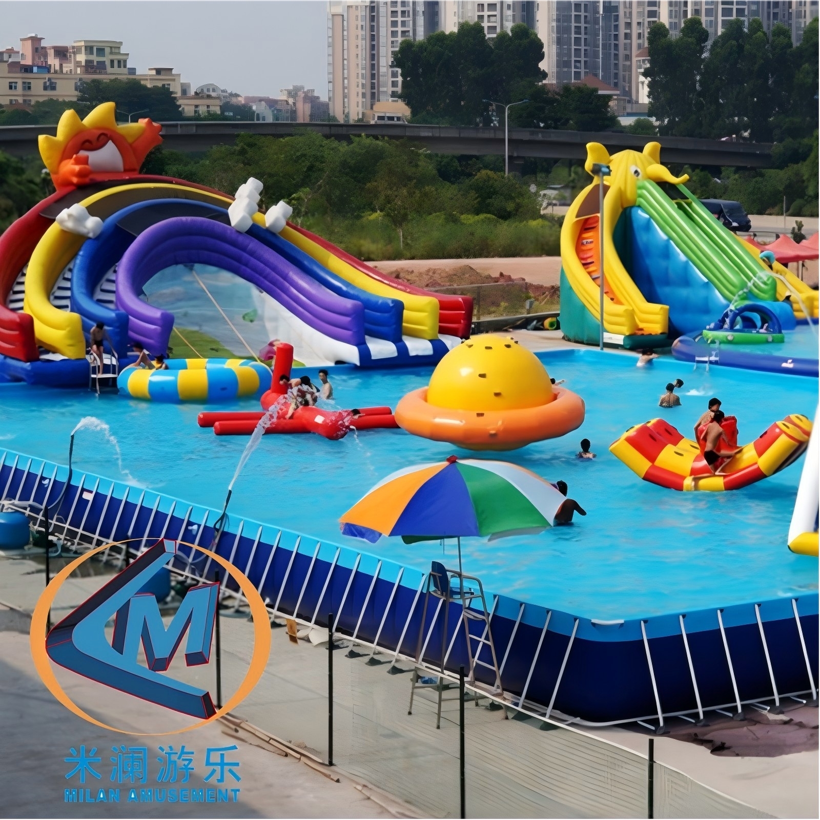 Outdoor Inflatable Water Park With Water Slide For Commercial