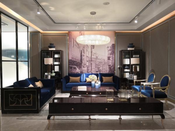 Luxury interior design furniture used Ebony wood in glossy painting by Living room sofa set with TV stand tables