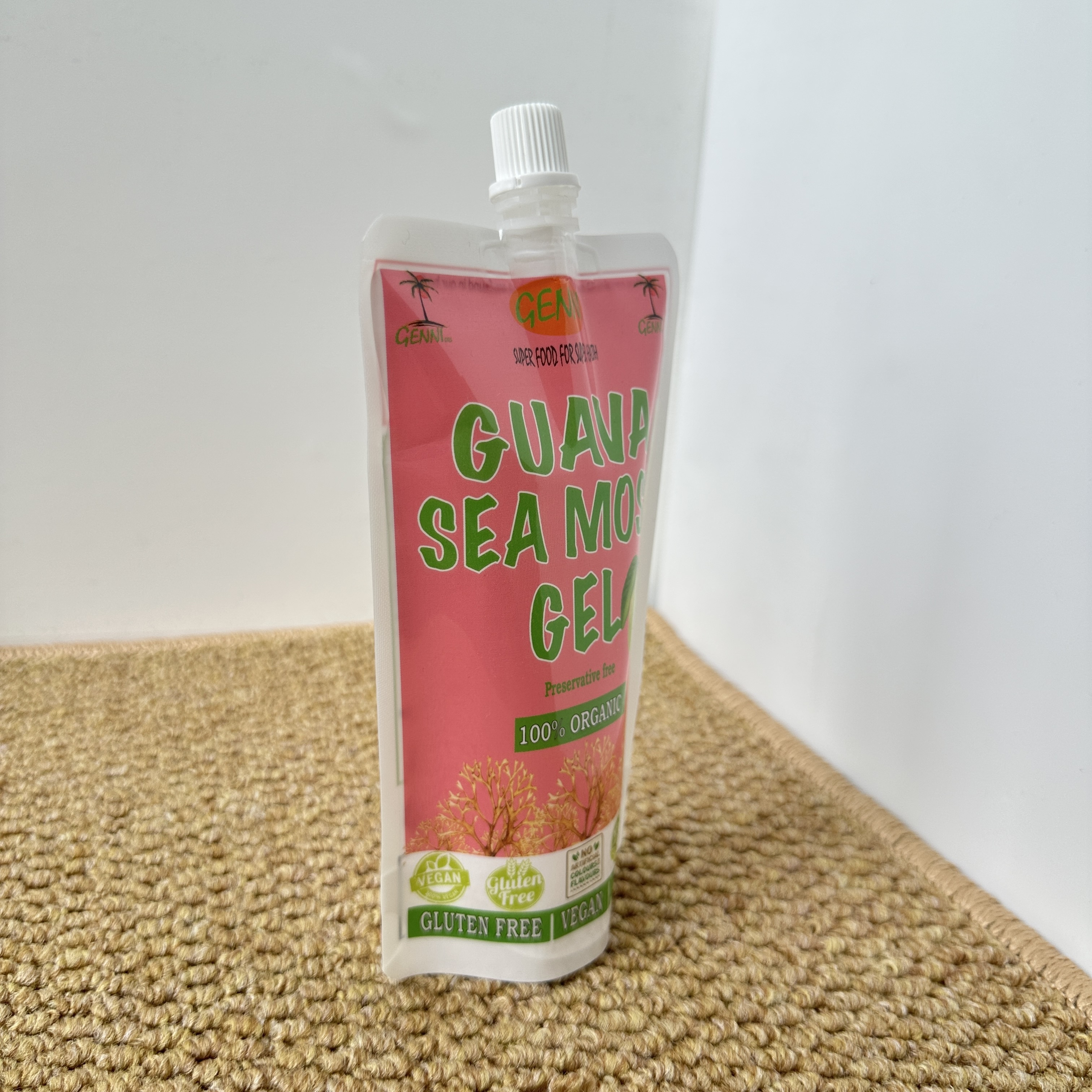 Custom Printed Stand Up Spout Pouch For Sea Moss Gel | Food Grade Leakproof Flexible Squeeze Pouch For Fruit Flavored Sea Moss Gel & Nutritional Gel Packaging