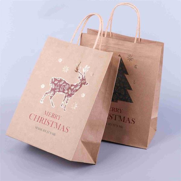 ROHS Christmas Brown Paper Grocery Bags Bulk Paper Bags With Handles CMYK printing