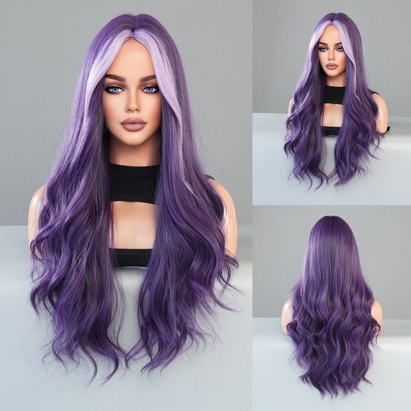 Fashion Long Body Wave Hair Purple Synthetic Wigs For Women